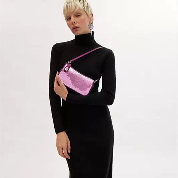 COACH $295 CM547 Penn Shoulder Bag with Sequins Dark Magenta NWT! - Picture 2 of 9